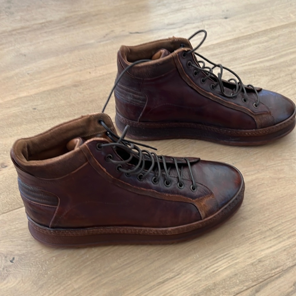 Untamed Street COLE cognac welted distressed high sneakers.